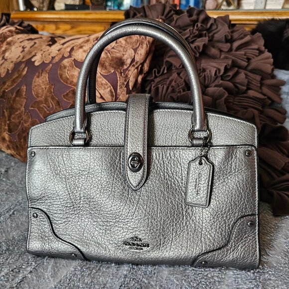 Coach Handbags - Coach Mercer 24 Satchel Purse with Crossbody Strap Bag in Metallic Silver